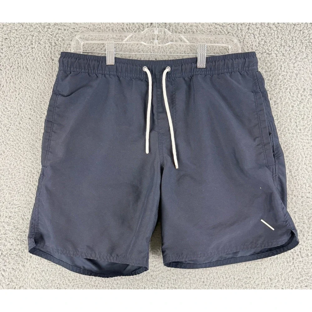 Saturdays NYC Swim Trunks Mens XS Navy Blue Elastic Waist Slash Logo Swim Shorts